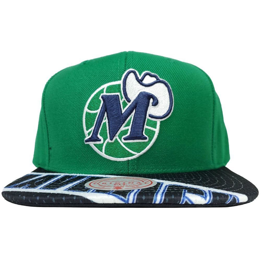 Dallas Mavs Mitchell & Ness NBA Snapback Hat Cap‎ 3D Logo Green Black NWT